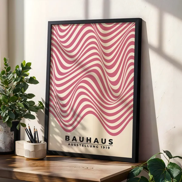 Abstract Wall Art – Bauhaus Print Waves Pink