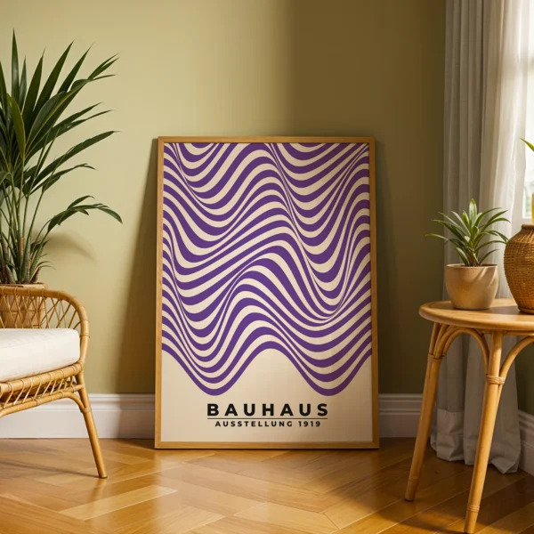 Abstract Waves Wall Art – Purple Bauhaus Print Poster