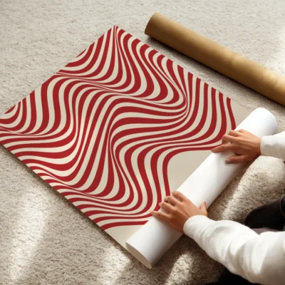 Clean flowing red waves on a light background for abstract waves wall art