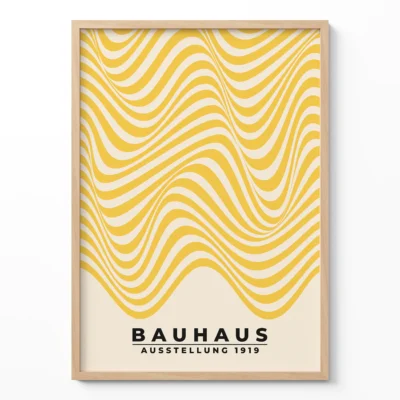 Abstract Waves Wall Art – Yellow Bauhaus Print