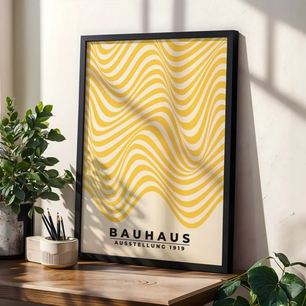 Abstract Waves Wall Art – Yellow Bauhaus Print