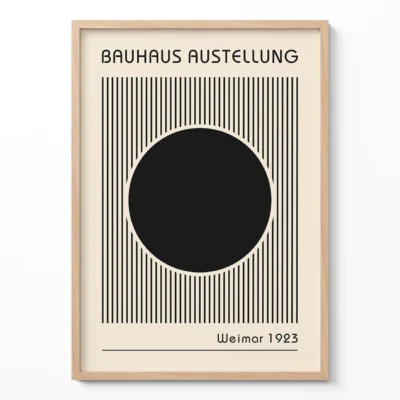 Geometric Abstract Wall Art – Bauhaus Print Circle Lines Black