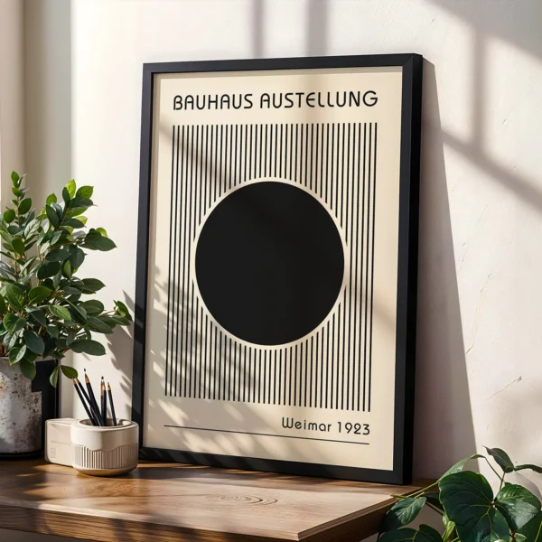 Geometric Abstract Wall Art – Bauhaus Print Circle Lines Black