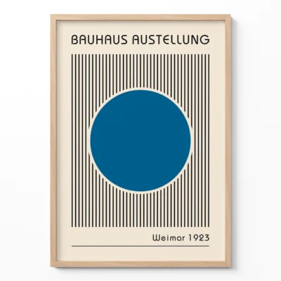 Modern Abstract Wall Art – Bauhaus Poster Circle Lines Blue