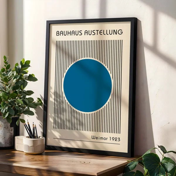 Modern Abstract Wall Art – Bauhaus Poster Circle Lines Blue