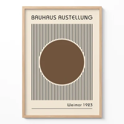 Modern Abstract Wall Art – Bauhaus Print Circle Lines Brown