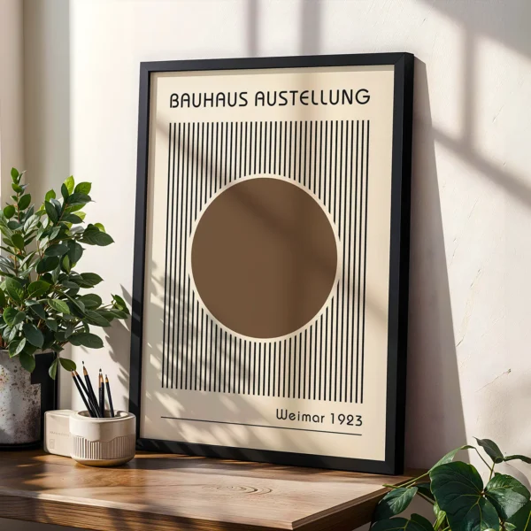 Modern Abstract Wall Art – Bauhaus Print Circle Lines Brown