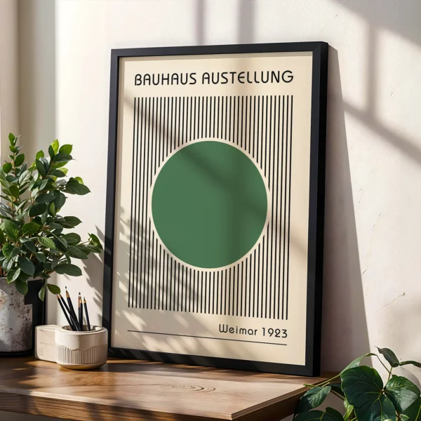 Green Abstract Art – Bauhaus Poster Circle Lines
