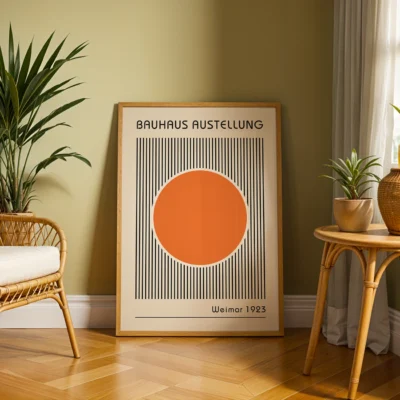 Orange Abstract Artwork – Bauhaus Poster Circle Lines