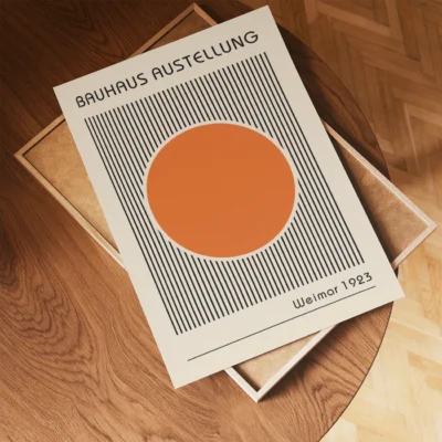 Orange Abstract Artwork – Bauhaus Poster Circle Lines