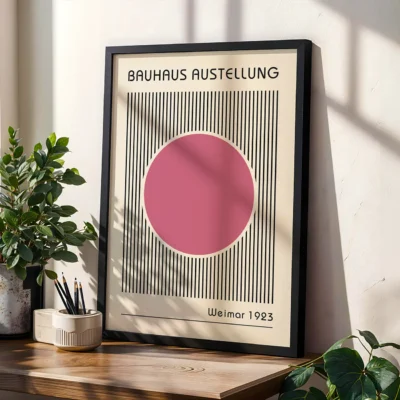 Pink Abstract Artwork – Bauhaus Poster Circle Lines