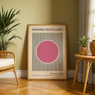 Pink Abstract Artwork – Bauhaus Poster Circle Lines
