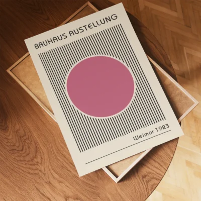 Pink Abstract Artwork – Bauhaus Poster Circle Lines