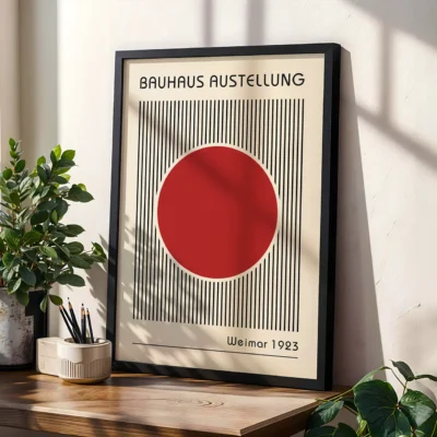 Red Abstract Artwork – Bauhaus Print Circle Lines