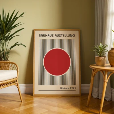 Red Abstract Artwork – Bauhaus Print Circle Lines