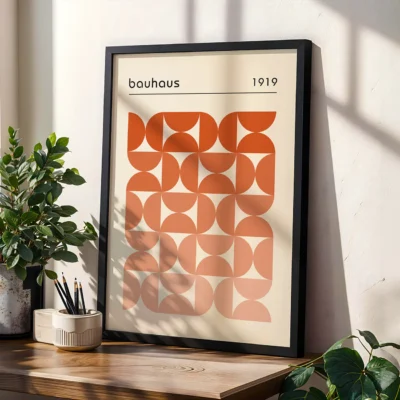 Modern minimalist wall art half-circle grid in terracotta to peach