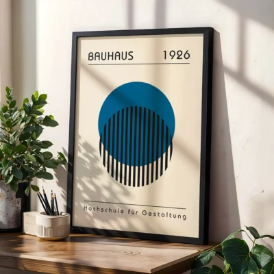 Vintage Wall Art – Blue Bauhaus Poster Nested Circles