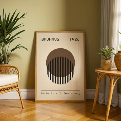 Vintage wall art overlapping brown circle and stripes