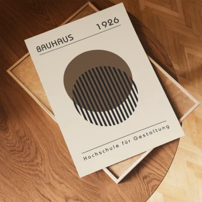 Vintage wall art brown circle merges with black lines