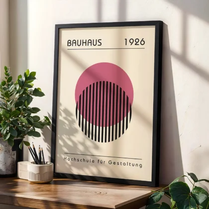 Bauhaus Wandbild – Rosa Kreis mit Linien