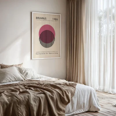 Retro wall art Bauhaus poster pink and black geometric