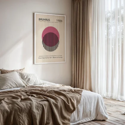 Bauhaus Wandbild – Rosa Kreis mit Linien