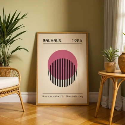 Bauhaus Wandbild – Rosa Kreis mit Linien