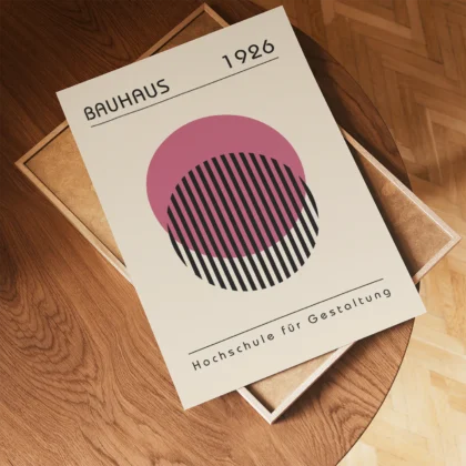 Bauhaus Wandbild – Rosa Kreis mit Linien