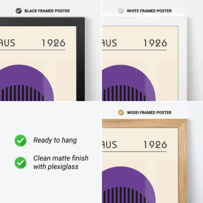 Vintage wall art decor with purple round shape and vertical stripes