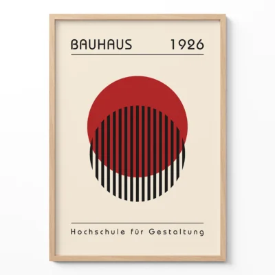 Vintage Wall Art Decor – Red Bauhaus Print Nested Circles