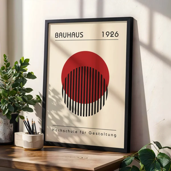Vintage Wall Art Decor – Red Bauhaus Print Nested Circles