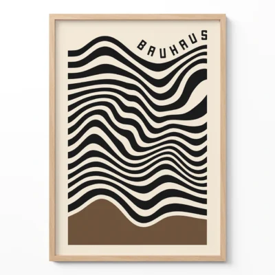 Abstract Artwork – Brown Bauhaus Print Waves Motion