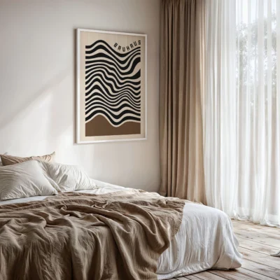 Abstract Artwork – Brown Bauhaus Print Waves Motion