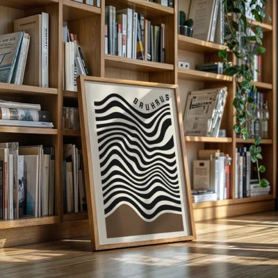 Abstract Artwork – Brown Bauhaus Print Waves Motion