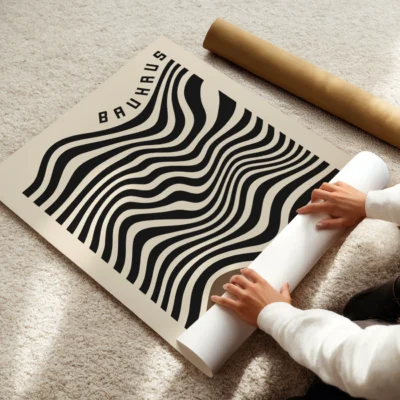 Abstract Artwork – Brown Bauhaus Print Waves Motion