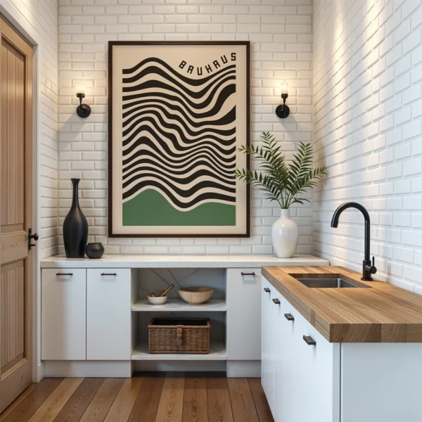 Abstract Artwork – Green Bauhaus Poster Waves Motion