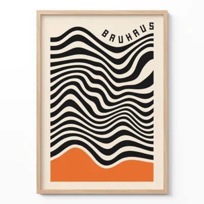 Abstract Line Artwork – Orange Bauhaus Poster Waves Motion