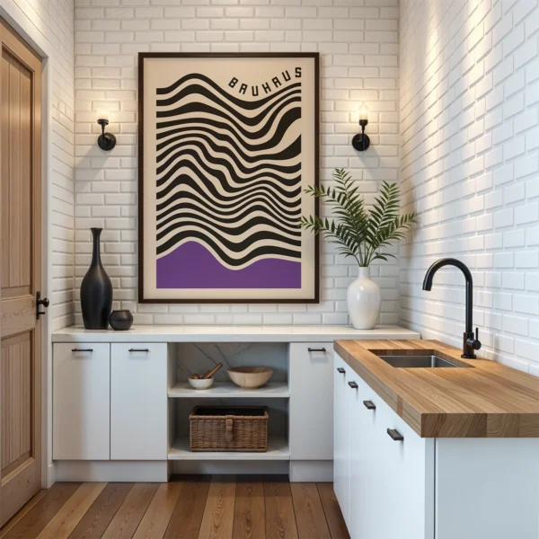 Abstract Line Artwork – Purple Bauhaus Poster Waves Motion