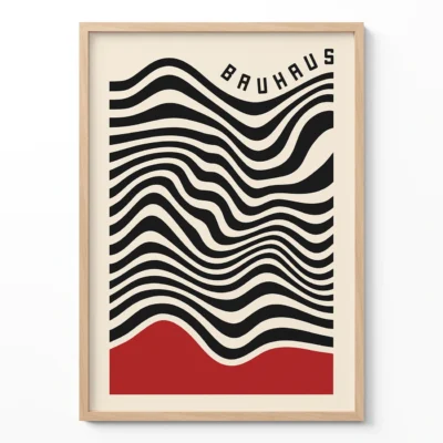 Vintage Art Print – Red Bauhaus Poster Waves Motion