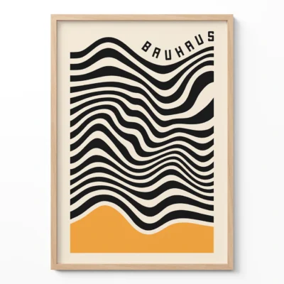 Vintage Art Print – Yellow Bauhaus Print Waves Motion