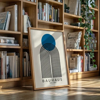 Bauhaus Wandbild – Blaue Sonne mit Bogen