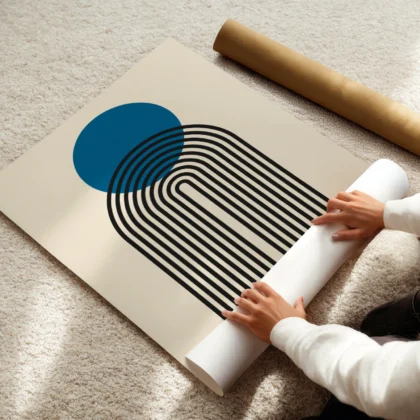 Bauhaus Wandbild – Blaue Sonne mit Bogen