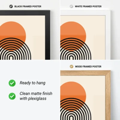 Mid Century wall art modern design with orange circle and striped arch