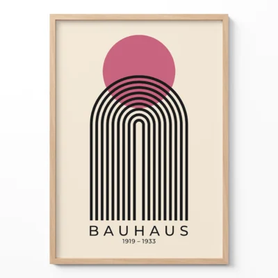 Mid Century Wall Art – Pink Sun Arch Bauhaus Print