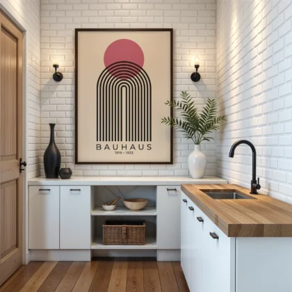 Bauhaus Wandbild – Rosa Sonne mit Bogen