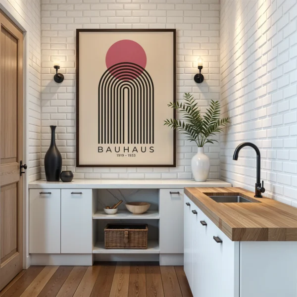 Mid Century Wall Art – Pink Sun Arch Bauhaus Print
