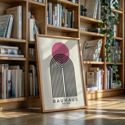 Mid Century wall art tall striped arch under pink circle