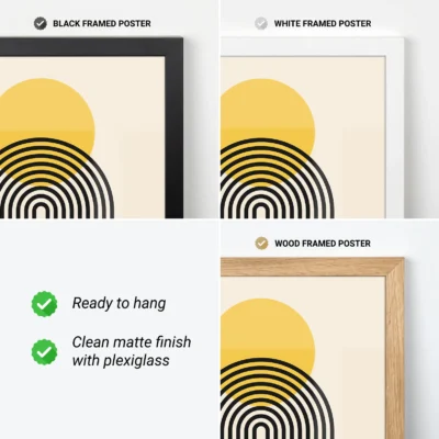 Abstract geometric artwork modern design with yellow sun and striped arch