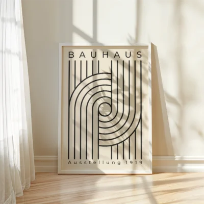 Modernist geometric poster Bauhaus poster spiral black lines on cream