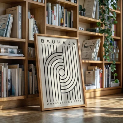 Modernist geometric poster simple black line spiral design